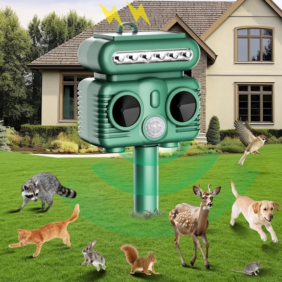 Solar Ultrasonic Animal Repeller Outdoor for Deer, Rabbit, Raccoon, Foxes, Skunk, Mice, Bat, Rodent, Waterproof Animal Deterrent with Motion Sensor & Strobe Light for Garden, Yard, Lawn, Farm, 1 Pack