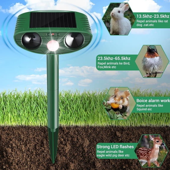 Solar Ultrasonic Animal Repeller Outdoor, Motion Activated Wildlife Deterrent, Waterproof Pest Repeller for Squirrels, Raccoons, Skunks, Rabbits & Rodents, Yard & Garden