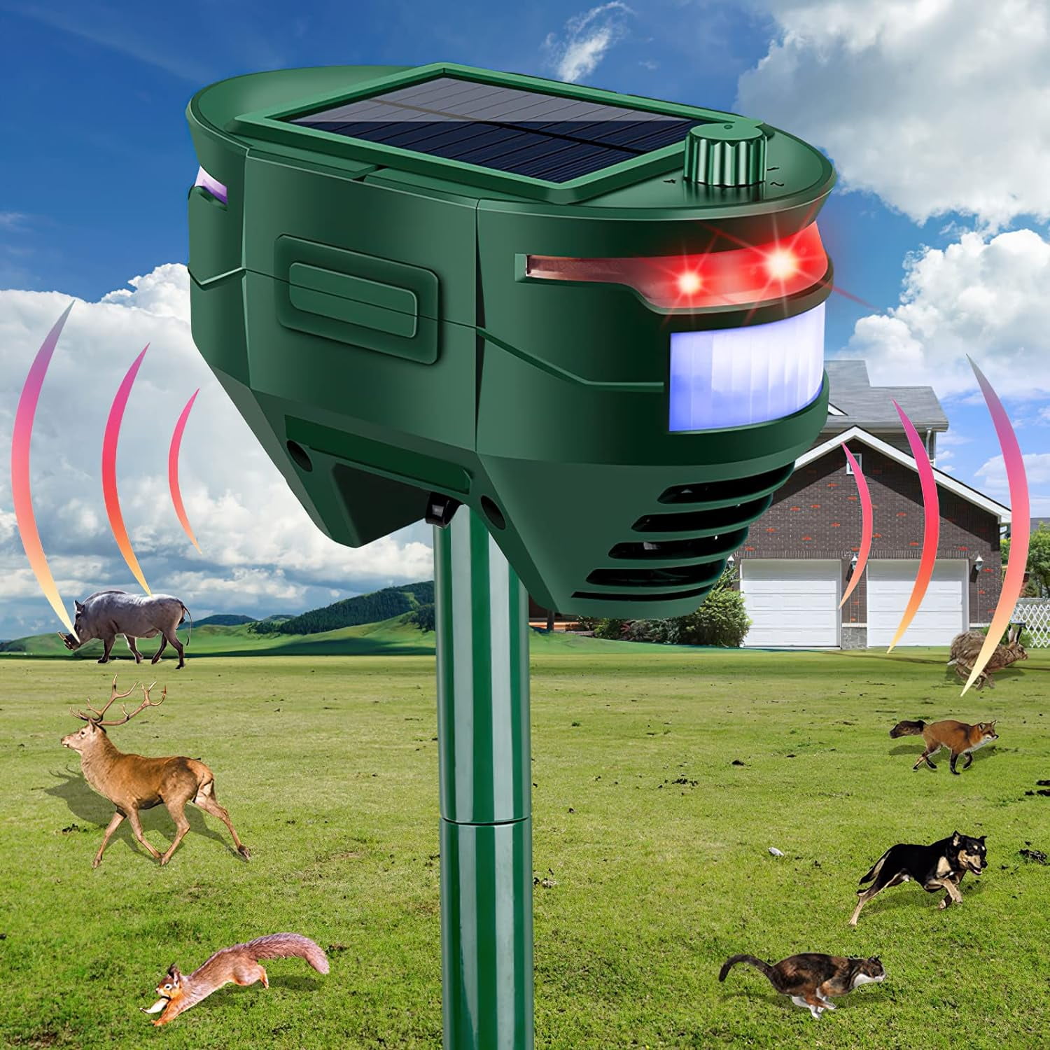 Solar Ultrasonic Animal Repeller Outdoor, Waterproof Solar Pest Deer