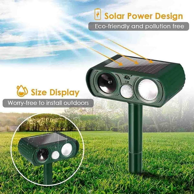 Solar Ultrasonic Animal Repeller, Waterproof Deterrent with PIR Sensor