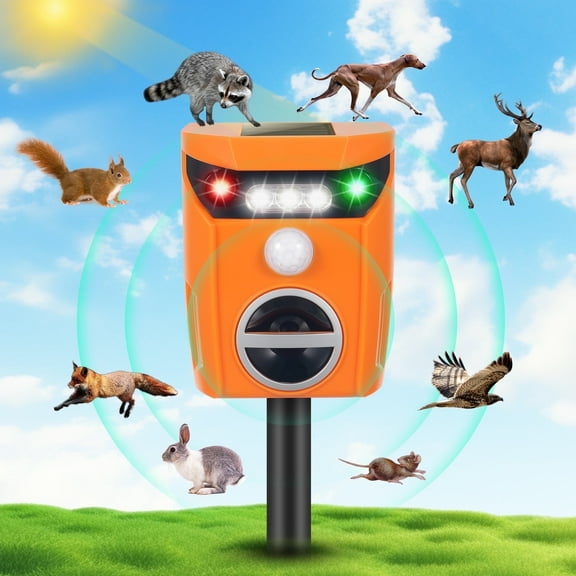 KingFurt Solar Ultrasonic Animal Repeller in Orange - Eco-friendly Pest Deterrent for Outdoor Spaces