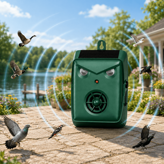 Solar Ultrasonic Bird Repellent Outdoor Bird Deterrents for Outside Bird Repellent Devices Outdoor Pigeon Goose Duck Deterrent IP65 Waterproof for Garden Lawn Pond Patio