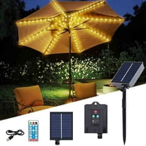 Solar Umbrella Light Outdoor Tent Lamp | 8-Mode Clip-On & Ground Plug | USB & Solar Charging | Remote Control | Waterproof Patio LED String | Fits 6-10ft Umbrellas | Warm White | IP44 | 8x13 LEDs