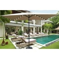 thumbnail image 1 of Solar Umbrellas, 10 x 6.5FT Patio Umbrellas with 26 LED Lights, Rectangular Outdoor Umbrellas with Crank and Push Button Tilt Adjustment, Table Market Umbrella for Garden Backyard Pool, Mushroom, 1 of 7