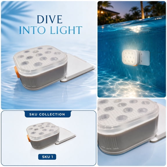 Solar Underwater Lights,Submersible Pool Lights with Remote 16 Colors Floating Pool Lights with Suction Cups & Magnets Underwater Pond Lights with Above Ground Pool Part
