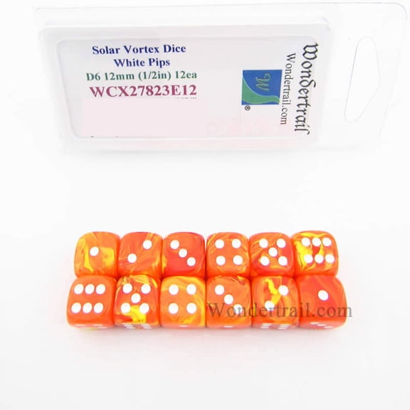 Solar Vortex Dice with White Colored Pips 12mm (1/2in) D6 Pack of 12 Wondertrail