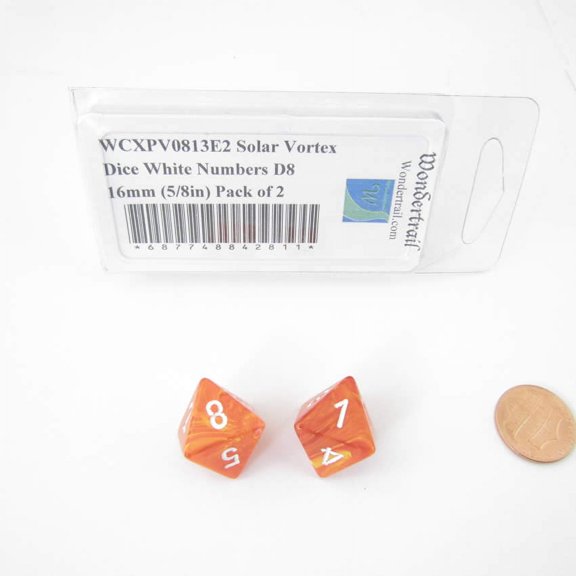 Solar Vortex Dice with White Numbers D8 Aprox 16mm (5/8in) Pack of 2 Wondertrail