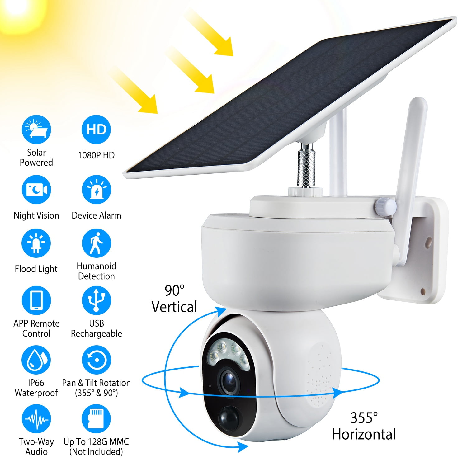 Solar WIFI Security Camera iMounTEK Wireless 1080P Color Flood Light Night Vision Battery