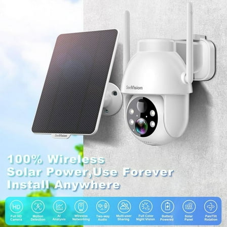 Solar WIFI Security Camera with Spotlight, 1080P HD Clear Picture,PIR Motion Detection, Color Night Vision, Waterproof Black White Security Camera