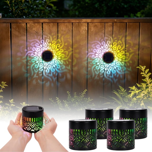 Solar Walkway Lights Outdoor, Garden Pathway Lights Solar, Path Lights Solar Powered Waterproof, Solar Path Lights Outdoor Waterproof, 4 Pack Mandala Cutout Color Projection Decor