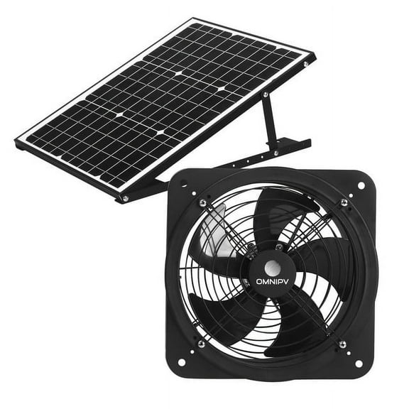 Solar Wall/Window Exhaust Fan with Thermostat, 35W 1200 CFM, Auto On/Off, Quiet Gable Roof Vent for Greenhouse, Garage, Shed, Home, Barn, RV, Workshop, Garden & More