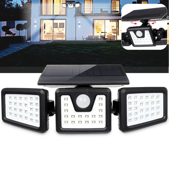 Solar Wall Lamp, Solar Motion Sensor Lights Outdoor, 3 Adjustable Head, 270 Degrees Wide Angle Illumination, 70 LED Wireless Solar Light Spotlight Security Flood Light for Porch Garage Yard Entryways