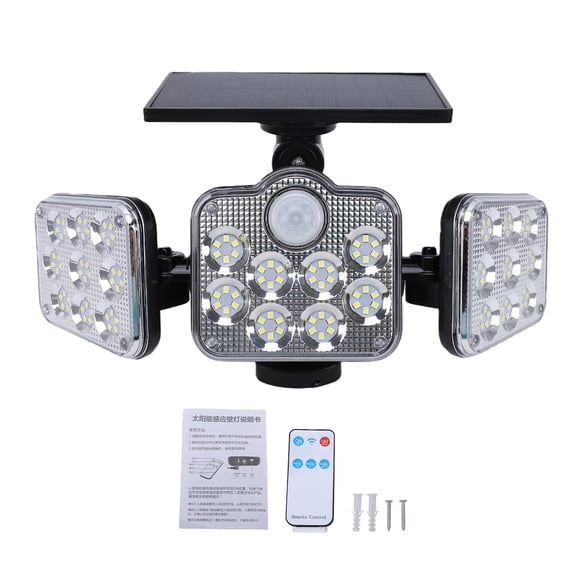 Solar Wall Light 3-Head LED Solar Light, Outdoor Motion Sensor Security Light, 270 Wide Angle Solar Wall Light with Remote Control for Garden Backyard Fence Pool Lighting