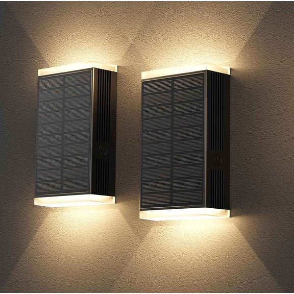 Solar Wall Light Outdoor, 3000/4000/6000K 3 Modes Dusk to Dawn Lighting Wall Sconce IP67 Waterproof Up and Down Lights for House, Garage, Porch, Doorway (2 Pack)