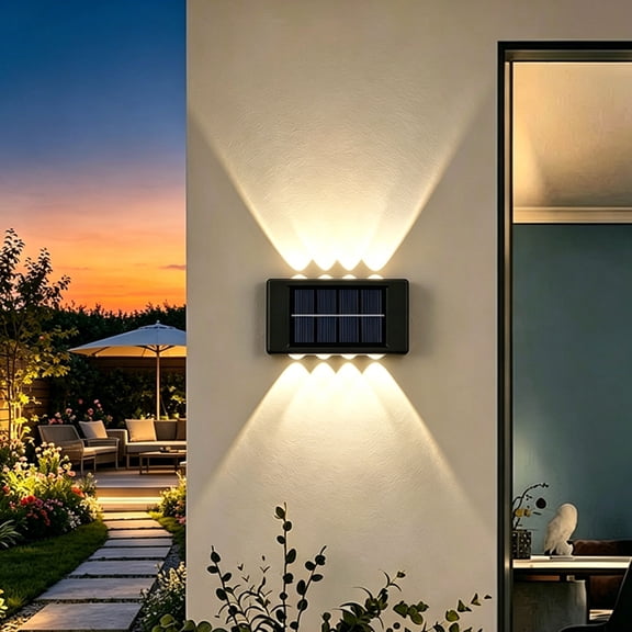 Solar Wall Light Outdoor Wall-Washing Fixture, Waterproof Plastic, Flush Mount, Two Lighting Modes, Suitable for Courtyards Balconies and Staircases Black