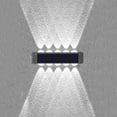 thumbnail image 1 of Solar Wall Light Outdoor Waterproof Up Down Modern LED Sconce | 4 Pack | Black Plastic | 8-10h Runtime | Walkway, Porch, Patio, Garden, Garage Lighting | 14.2x3x2.4cm | White/Warm Light, 1 of 8