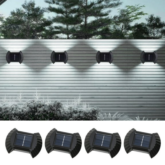Solar Wall Light UP And Down Illuminate Outdoor Sunlight Lamp IP65 Modern Decor For Home Garden Porch, Black , 4 Pack