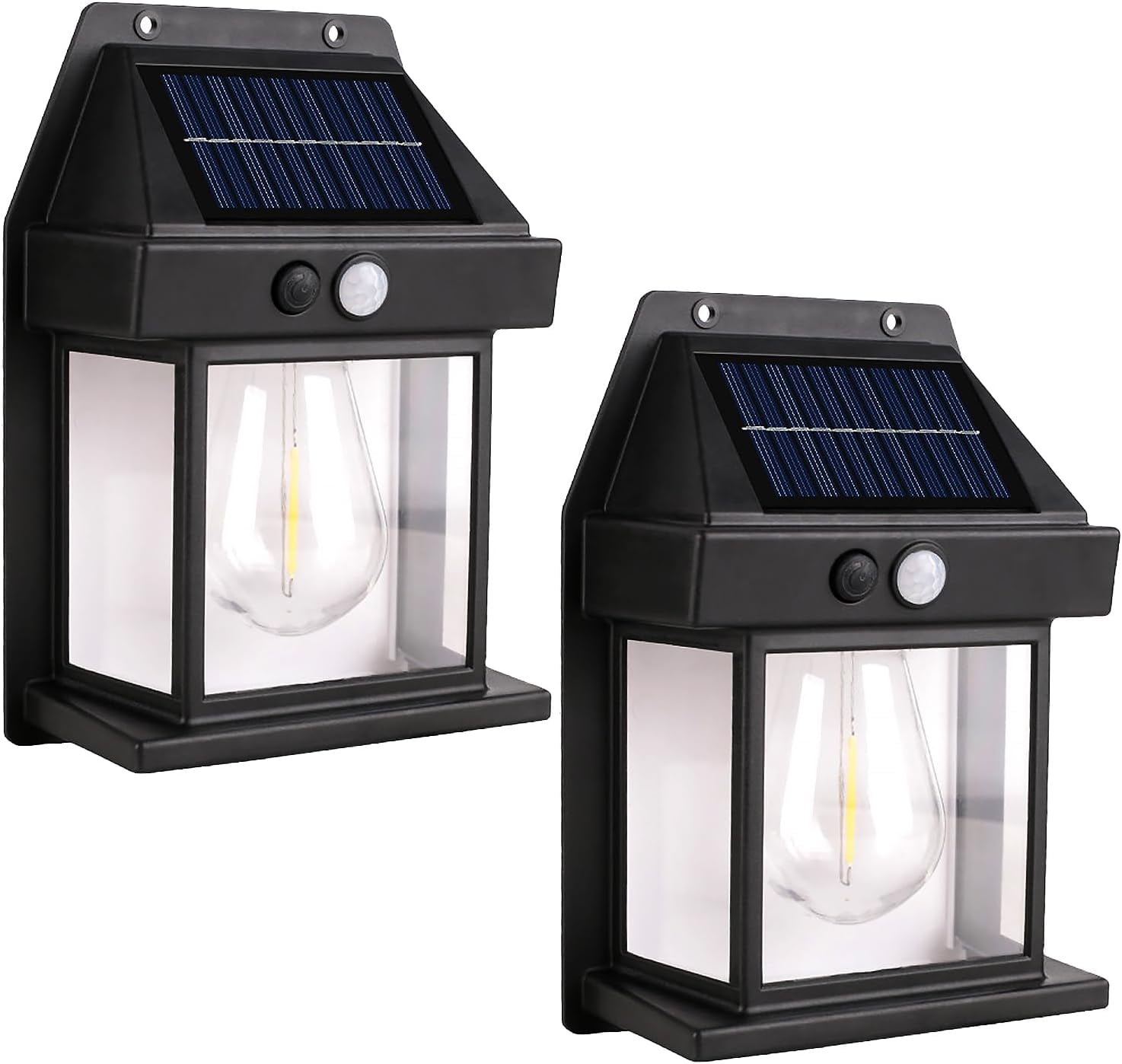 Solar Wall Lights, 2 Pcs Motion Sensor Lanterns, Waterproof Outdoor Led Fixtures , Wall Mount Light Sconces For Outside Patio Fence Yard Garage