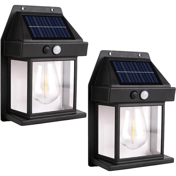 Solar Wall Lights, 2 Pcs Motion Sensor Lanterns, Waterproof Outdoor Led Fixtures , Wall Mount Light Sconces For Outside Patio Fence Yard Garage
