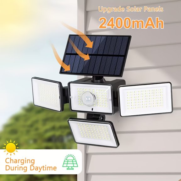 Solar Wall Lights Outdoor 333LED, 4-Head 360 Adjustable Motion Sensor Security Light, Auto On Off, Super Bright for Yard, Garden, Patio, Garage, Driveway, Porch, Halloween Decor