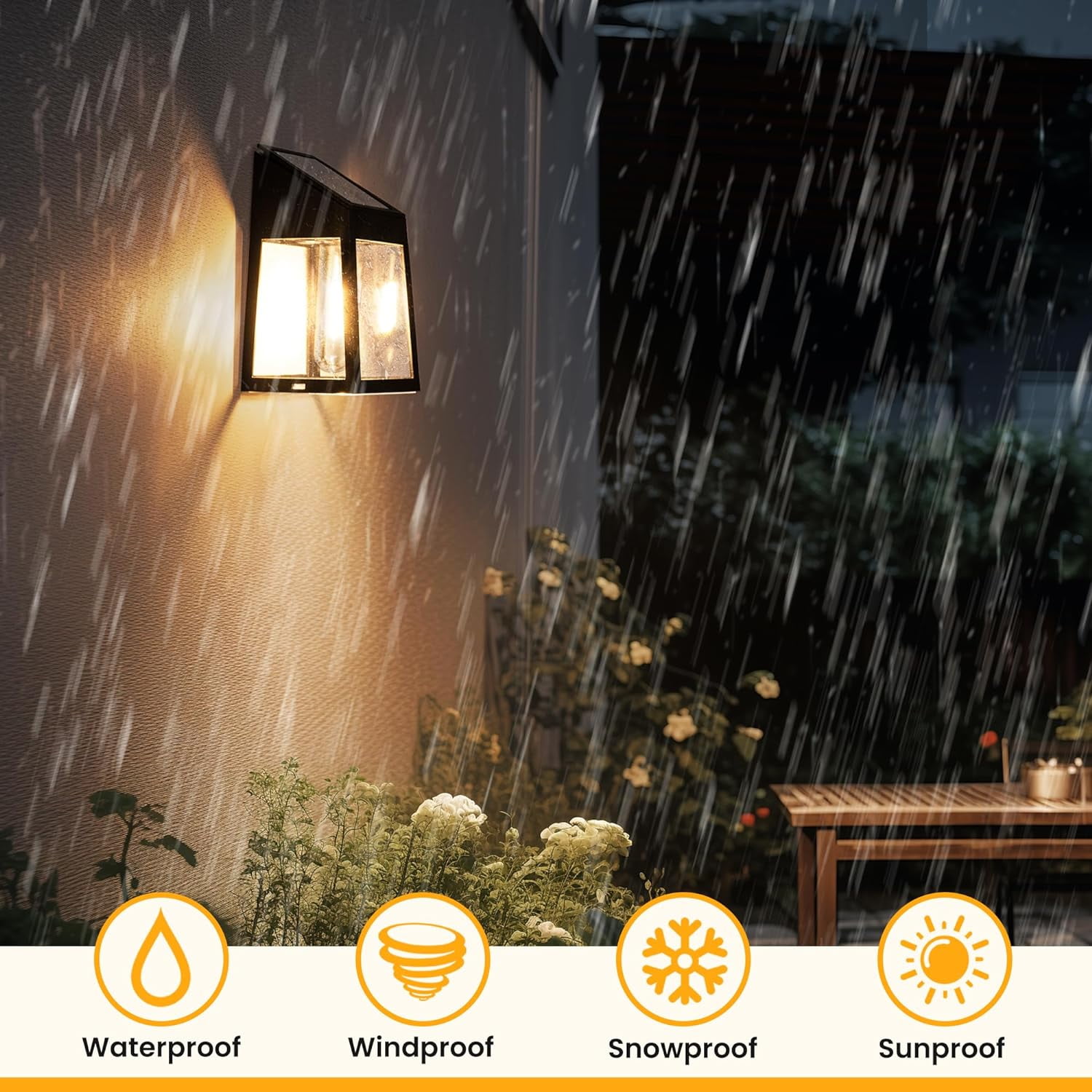 Solar Wall Lights Outdoor, Dusk to Dawn 4 Pack Solar Fence Lights Warm