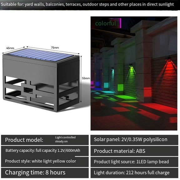 Solar Wall Lights Outdoor Fence Lights LED Waterproof Solar Stair Lights Exterior Patio Lights Multicolor