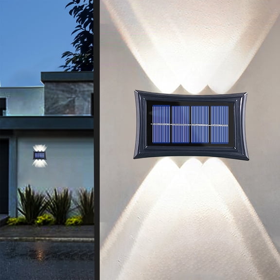 Solar Wall Lights Outdoor, Up Down LED Solar Landscape Lighting with Dusk to Dawn Sensor and IP65 Waterproof Protection, Wireless Exterior Lamp for Porch Garage Driveway Courtyard 2 Pack