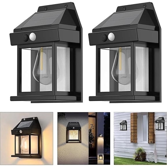 Solar Wall Lights Outdoor, Wireless Dusk to Dawn Porch Lights Fixture, Solar Wall Lantern with 3 Modes & Motion Sensor, Waterproof Exterior Lighting with Clear Panel for Entryway Front Door