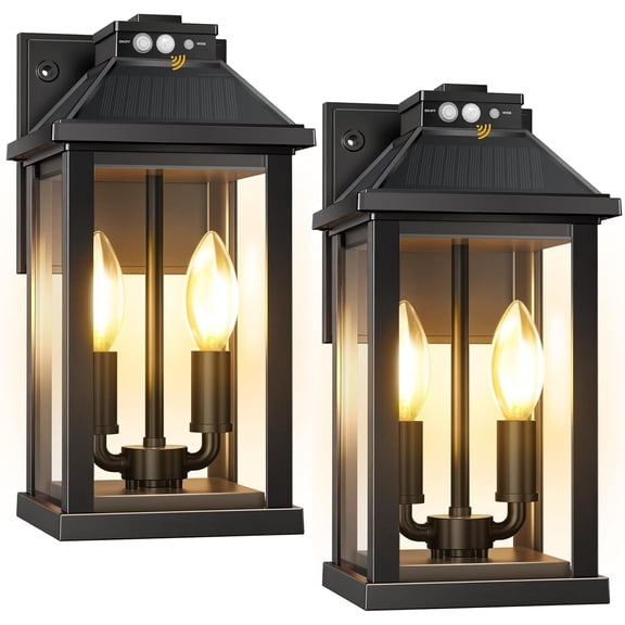 Solar Wall Lights Outdoor with 3 Lighting Modes Motion Sensor Dusk to Dawn Waterproof Fixture for Garage Shed Yard Garden Front Door 2 Pack Black