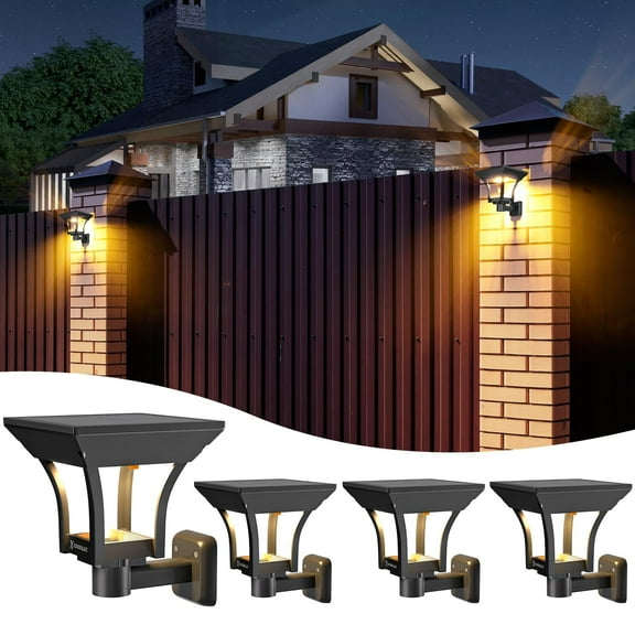 Solar Wall Lights Outdoor with 4 Lighting Modes, IP65 Waterproof, Solar Landscape Lights Wall Mount for Fence Porch Garage Warm and Cold White 4 Pack