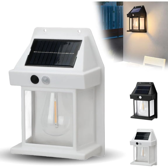 Solar Wall Lights - Vintage Style with Smart Motion Sensor, Dusk to Dawn Motion Sensor Sconce Lights IP65 Waterproof with Glass Shades, for Patio Yard Porch Garden Fence