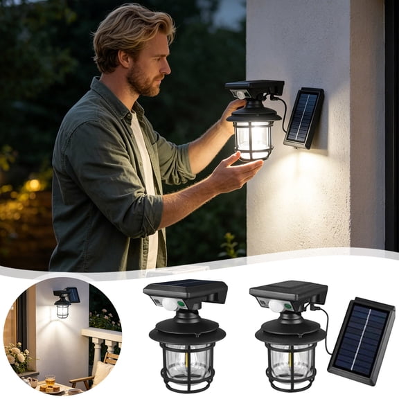 Solar Wall Mount Motion Sensor Light, IP65 Waterproof All Weather Outdoor Security LED Lamp with 3 Adjustable Lighting Modes for Garage Patio Yard Porch