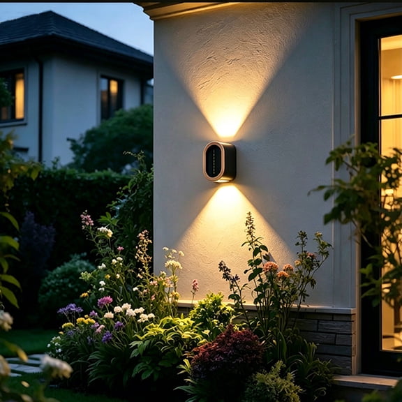 Solar Up Down Wall Wash Outdoor Light, Auto Night Activation Dual Tone Waterproof Slim Flush Mount Simple Installation Design, Symmetric Accent Lighting for Courtyard Balcony Stair Exterior Ornament