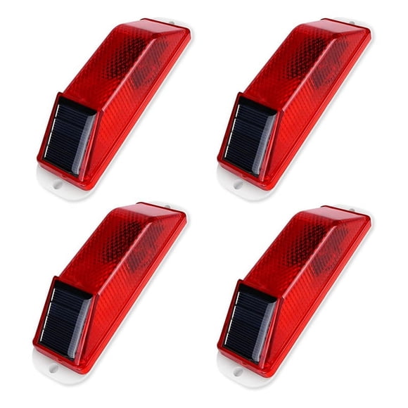 Solar Warning Lights, Bright Solar Strobe Lamp Magnetic Base, Waterproof LED Beacon Safety Light Outdoor 4 Pack Red