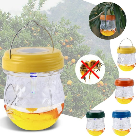 Solar Wasp Trap,Hanging Bee Trap,Reusable Yellow Jacket Hornets Catcher Deterrent,Insect Killer, Non-Toxic Reusable Hornet Traps for Orchard, Farm, Garden, Patio, Courtyard