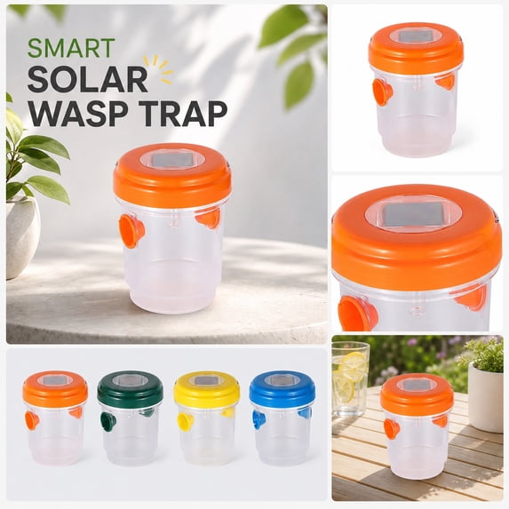 Solar Wasp Trap with Blue UV LED Light 24H Day Night Trapping Hanging Hornet Bee Trap Non-Toxic Fruit Tree Protector for Backyard Patio Orchard