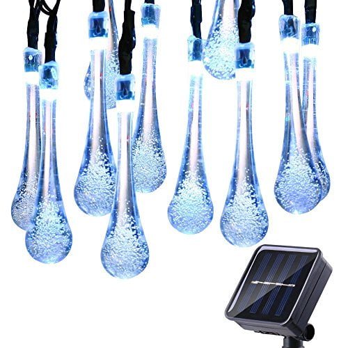 Solar Water Drop String Lights Outdoor,Waterproof 20FT 30LED Raindrop Lcicle String Lights 8 Mode Ambiance Teardrop Lights for Gardens Patio Yard Party Holiday Wedding Decorations-