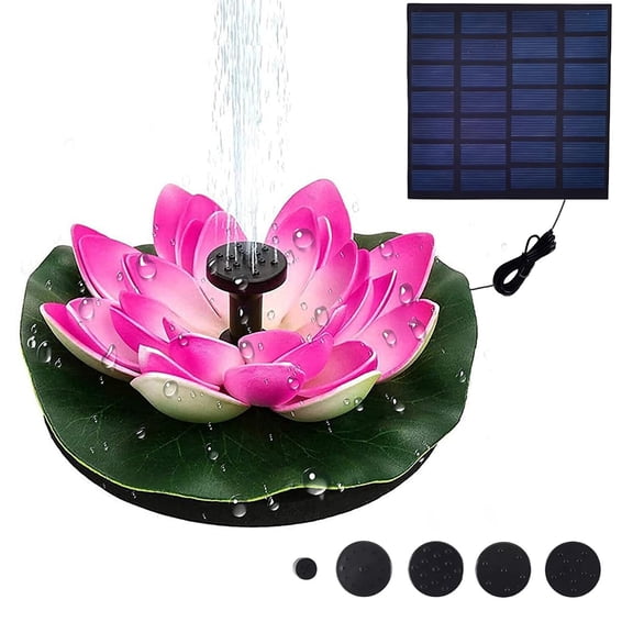 Solar Water Fountain, Solar Bird Bath Fountain, Floating Solar Lotus Fountain Pump with 5 Nozzles, Outdoor Garden Solar Water Fountain for Bird Bath, Pond, Pool, Pink