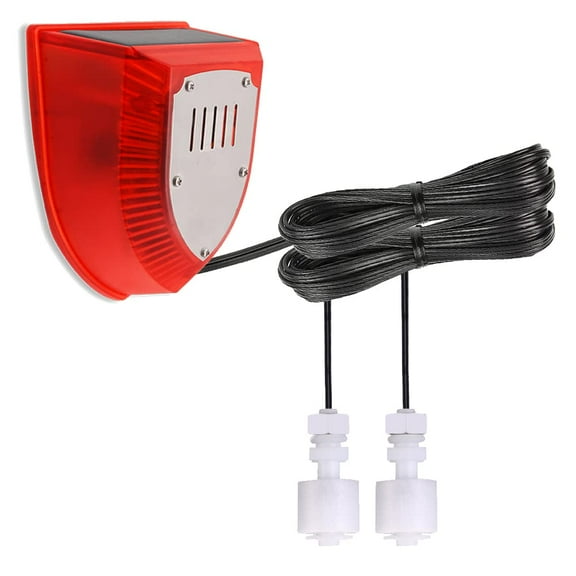 Solar Water Level Sensor, High/Low Water Level Alarm with Dual Probe, 129 dB Red Strobe Siren with Adjustable Volume, Bobber Water Detector, 16.4ft Detect Cord, IP55 Waterproof for Indoor /Outdoor