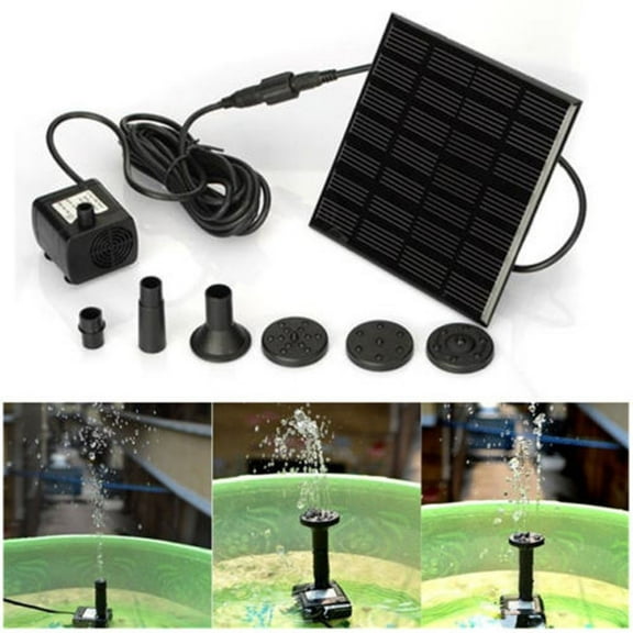 Solar Water Pump Kit 7V 140mA | Submersible Power Fountain with 150L/H Flow | 4 Nozzle Options | 16” Max Water Height | 4.3”x4.3” Solar Panel | 10ft Cable | Pond Pool Irrigation