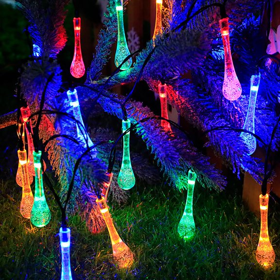 Solar Waterdrop String Lights Waterproof,4.8M 20LED Teardrop Solar Raindrop Fairy Decorative Light 8Mode for Outdoor Tent Garden Lawn Yard Wedding Party Christmas Tree Decoration
