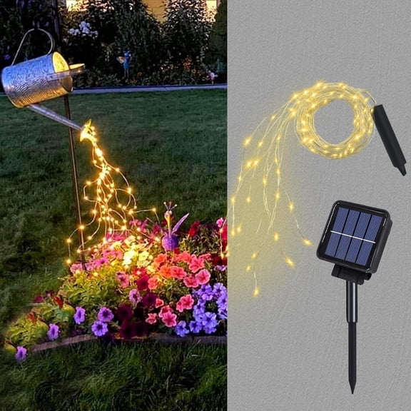 Solar Waterfall Fairy Bunch Lights Outdoor Waterproof 200LEDs 8 Modes Watering Can Light (NO CAN), Powered String Firefly Vine Christmas Tree Garden Decorations Gardening Gifts for Mom