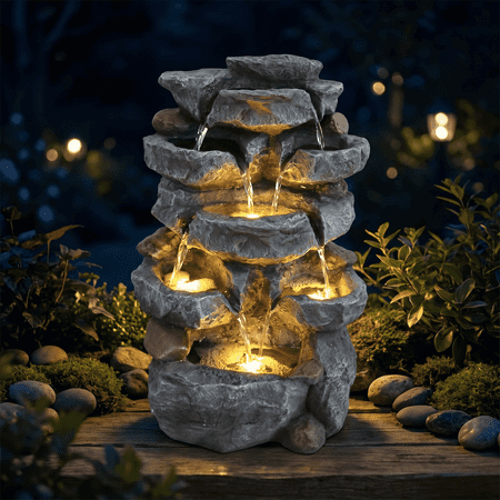Lumiartisan Solar Fountain, LED Lights, Rock Design, 21.65 inch, Outdoor