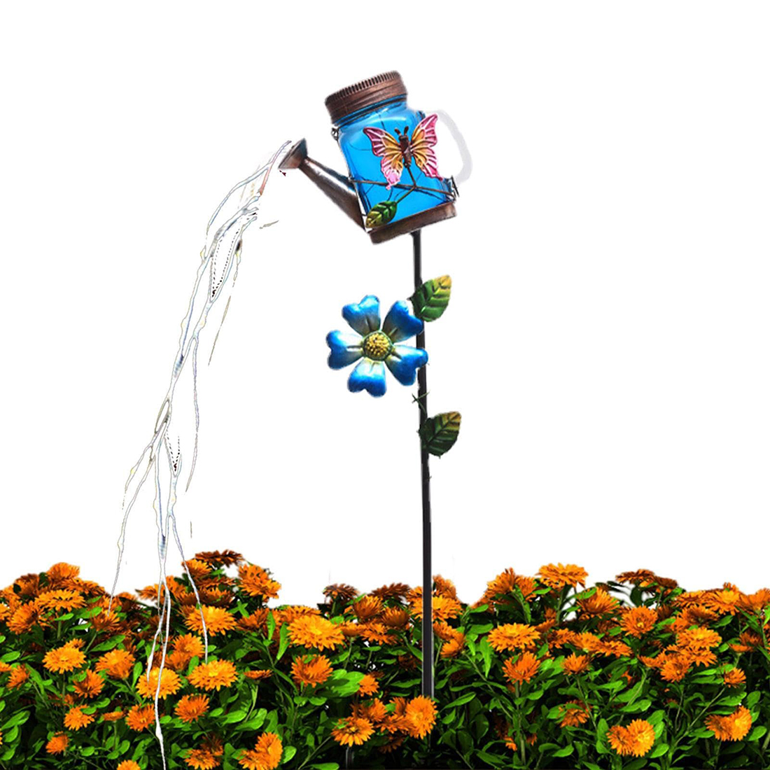 Solar Waterfall Lights, Outdoor Metal Solar Watering Can Lights with