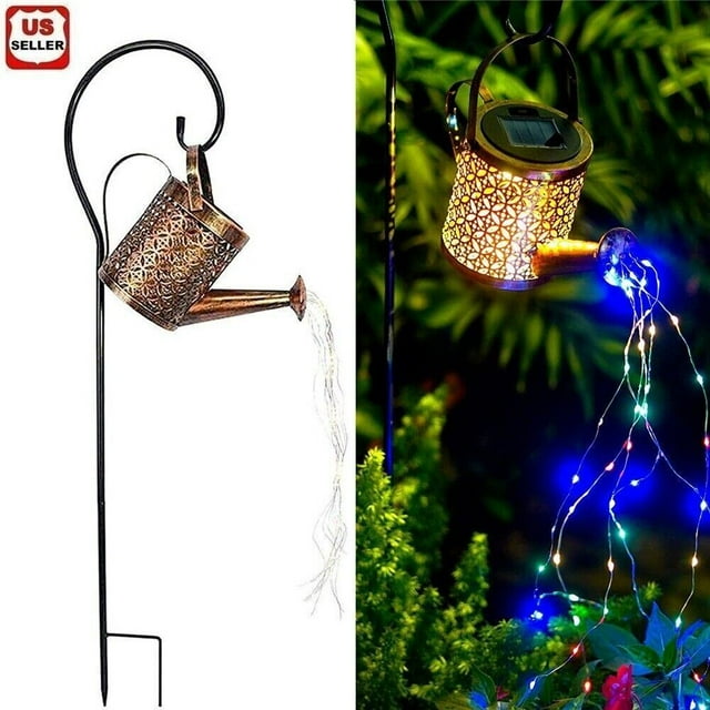 Solar Powered Watering Can with Fairy Lights for Yard Decorations