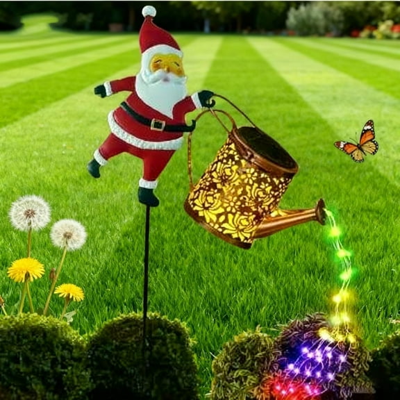 Solar Watering Can Lights Outdoor,Christmas Santa IP65 Waterproof Metal Garden Decor with LED Light - Hanging Solar Kettle Light Patio Lawn Pathway Decoration Gift for Backyard,Lawn,Patio