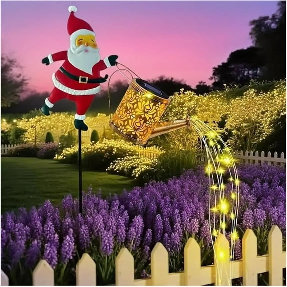 Solar Watering Can Lights Outdoor,Christmas Santa IP65 Waterproof Metal Garden Decor with LED Light - Hanging Solar Kettle Light Patio Lawn Pathway Decoration Gift for Backyard,Lawn,Patio