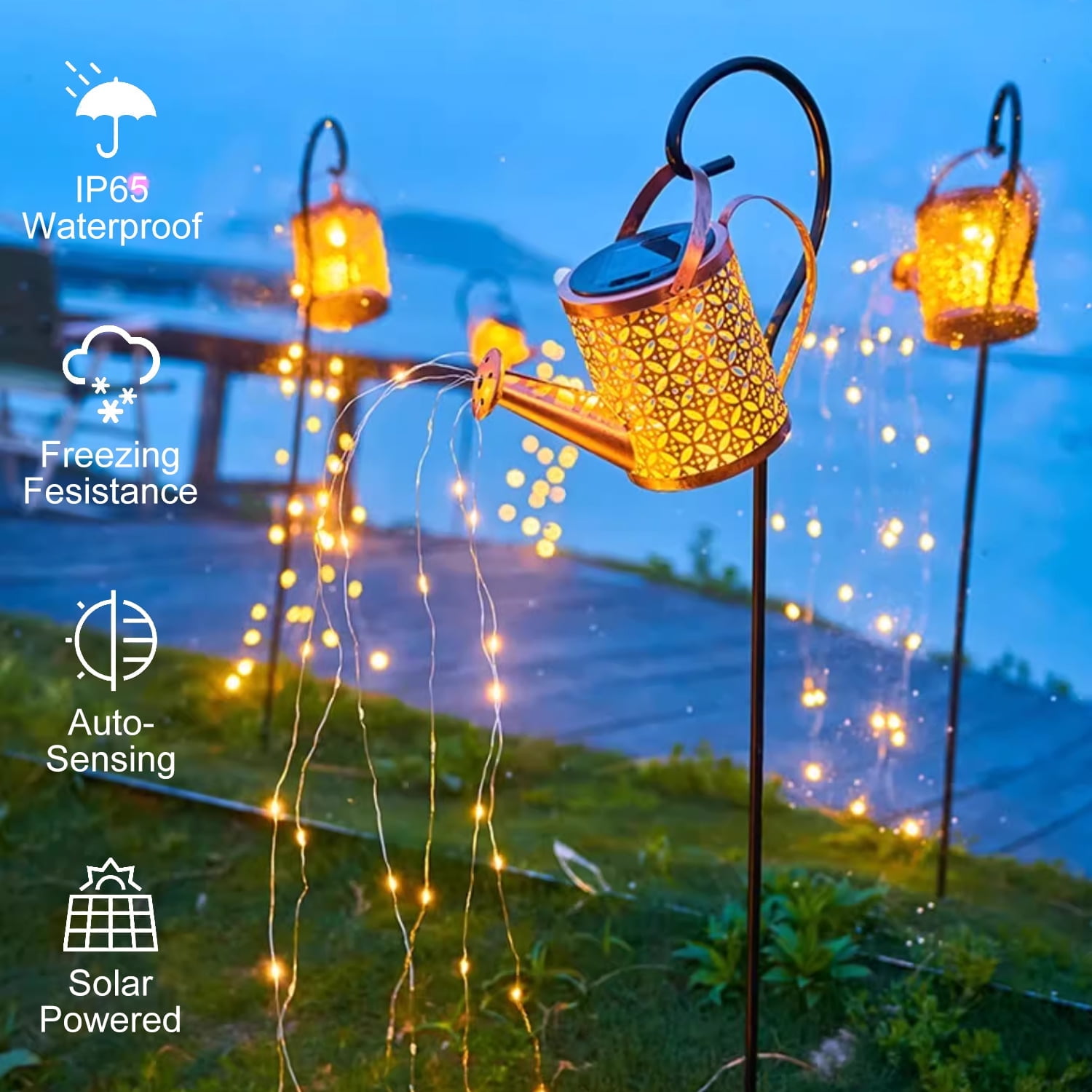 Solar Watering Can with Lights,Outdoor Garden Decor Waterproof Large Hanging Lantern Landscape Lights Outside Decorations