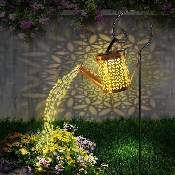 Solar Watering Can String Lights, Vintage Metal Hanging Decor for Garden & Fence