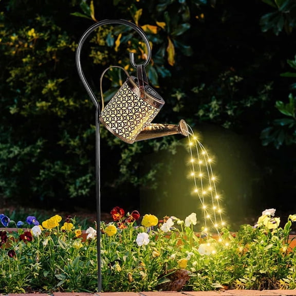 Solar Watering Can with Lights, Outdoor Hanging Garden Lantern, Metal Waterproof Fairy String Lights for Yard, Pathway, Patio, Lawn, Table Decor